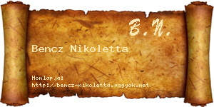 Bencz Nikoletta névjegykártya